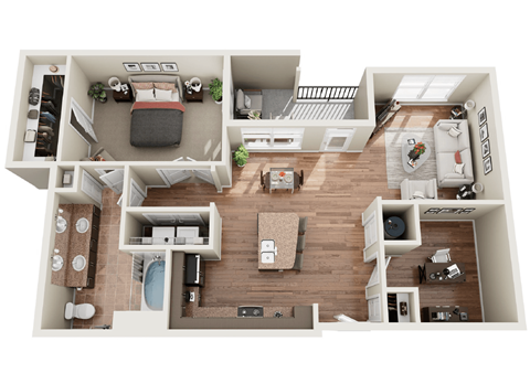 Floor plan for 1 bed, 1 bath, 964 sqft